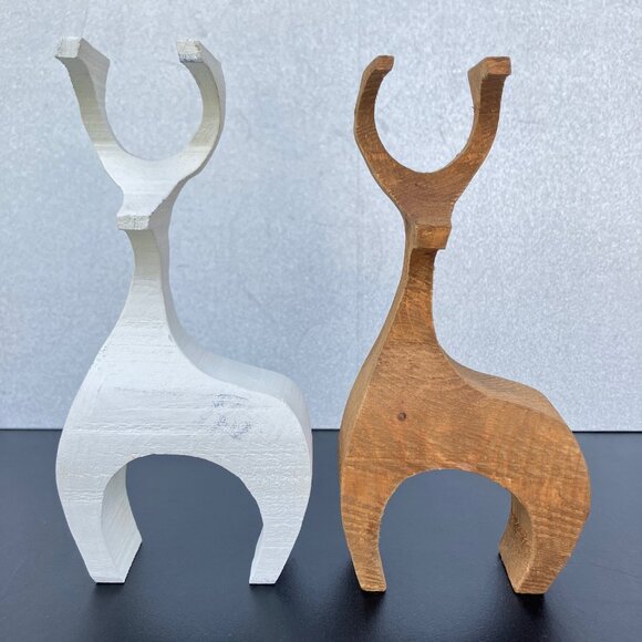 MCM Dark and White Wood Danish Style Deer Pair - Picture 6 of 12